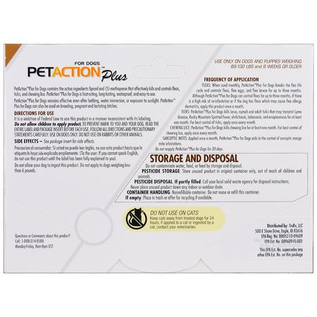 Tick Defense, Loppa, Husdjurshälsa, Husdjur: PetAction Plus, For Xlarge Dogs, 3 Doses - 0.136 fl oz Each