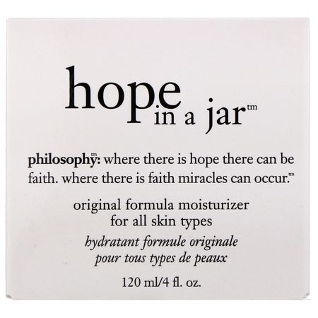 Face Moisturizer, Hudvård: Philosophy, Hope in a Jar, Original Formula Moisturizer, 4 fl oz (120 ml)
