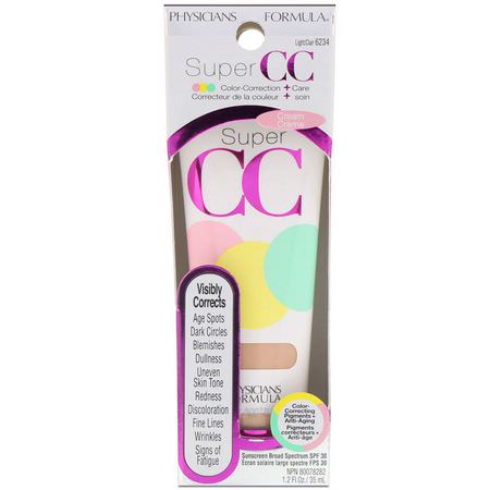 Bb - Cc Creams, Face, Makeup, Beauty: Physicians Formula, Super CC, Color-Correction + Care Cream, SPF 30, Light, 1.2 fl oz (35 ml)