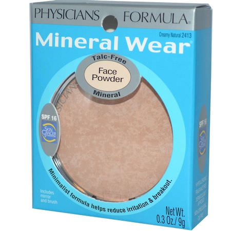 Pressat Pulver, Ansikte, Smink, Skönhet: Physicians Formula, Mineral Wear, Face Powder, SPF 16, Creamy Natural, 0.3 oz (9 g)