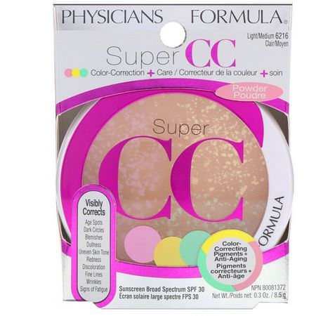 Bb - Cc Creams, Face, Makeup, Beauty: Physicians Formula, Super CC+, Color-Correction + Care, CC+ Powder, SPF 30, Light/Medium, 0.3 oz (8.5 g)