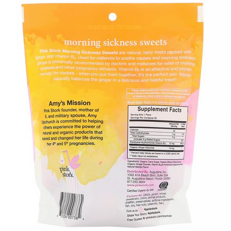 Moderskap, Mammor, Barn, Baby: Pink Stork, Morning Sickness Sweets, Organic Drop/Lozenge + B6, Mango Ginger, 4 oz (120 g)