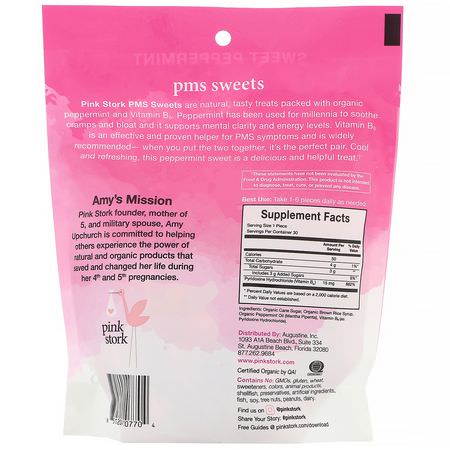 Kvinnors Hälsa, Kosttillskott: Pink Stork, PMS Sweets, Organic Drop/Lozenge + B6, Sweet Peppermint, 30 Pieces, 4 oz (120 g)