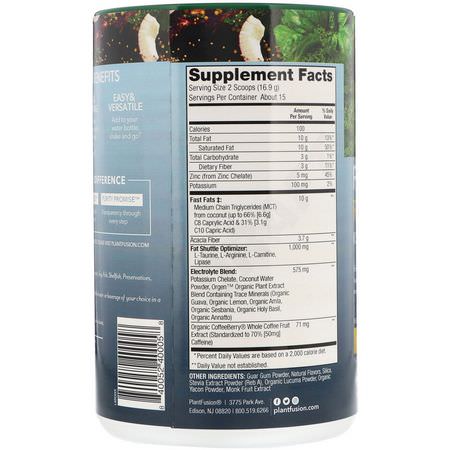 Kost, Vikt, Kosttillskott: PlantFusion, Fast Fats Refresher, Keto Energy, Pineapple Coconut, 8.96 oz (254 g)