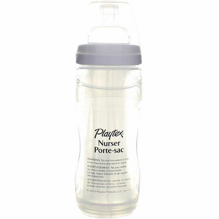 Bröstvårtor, Babyflaskor, Barnmatning, Barn: Playtex Baby, Closer to Natural Breast Feeding Bottle, 3M+, Medium, 1 Bottle with 5 Drop-INS Liners, 8-10 oz (236-300 ml)