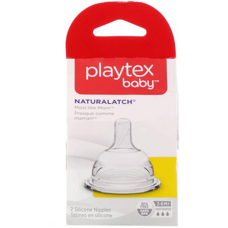 Bröstvårtor, Babyflaskor, Barnfoder, Barn: Playtex Baby, NaturaLatch, 3-6+ Months, 2 Fast Flow Silicone Nipples