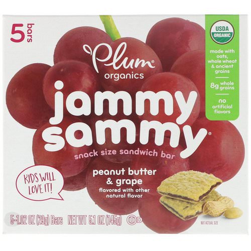 Plum Organics, Jammy Sammy, Peanut Butter & Grape, 5 Bars, 1.02 oz (29 g) Each Review