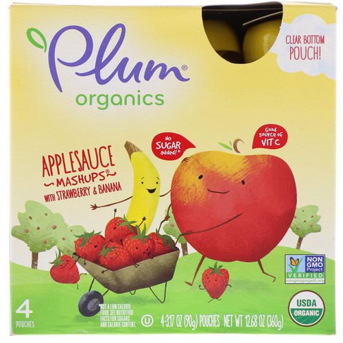 Plum Organics, Organic Applesauce Mashups with Strawberry & Banana, 4 Pouches, 3.17 oz (90 g) Each Review