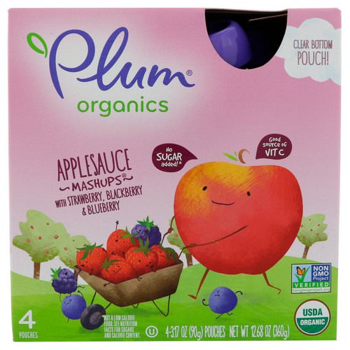 Plum Organics, Organic Applesauce Mashups with Strawberry, Blackberry & Blueberry, 4 Pouches, 3.17 oz (90 g) Each Review