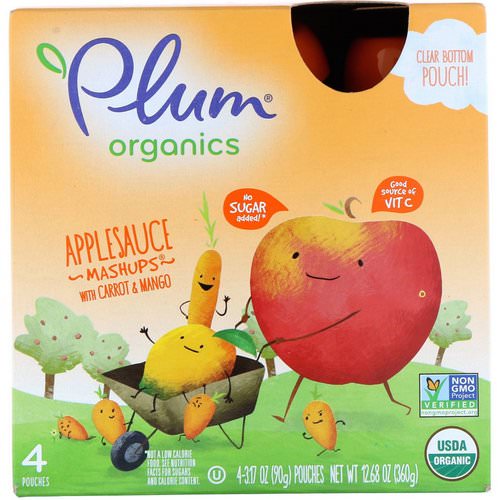 Plum Organics, Organics Applesauce Mashups with Carrot & Mango, 4 Pouches, 3.17 oz (90 g) Each Review