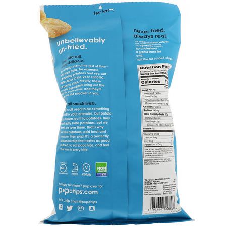 Chips, Mellanmål: Popchips, Potato Chips, Sea Salt, 5 oz (142 g)