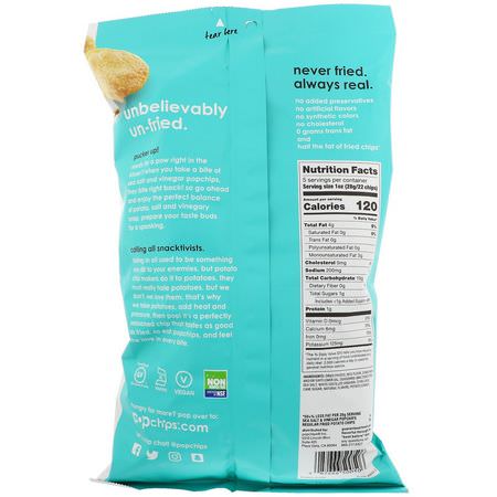Chips, Mellanmål: Popchips, Potato Chips, Sea Salt & Vinegar, 5 oz (142 g)