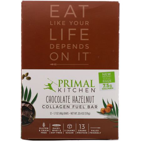 Näringsstänger: Primal Kitchen, Collagen Fuel Bar, Chocolate Hazelnut, 12 Bars, 1.7 oz (48 g) Each
