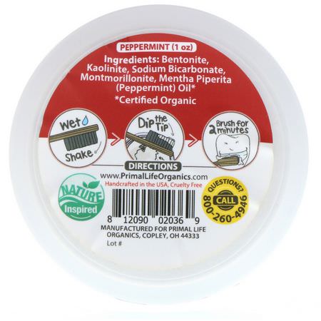 Tandkräm, Munvård, Bad: Primal Life Organics, Dirty Mouth Toothpowder, Peppermint, 1 oz (28 g)