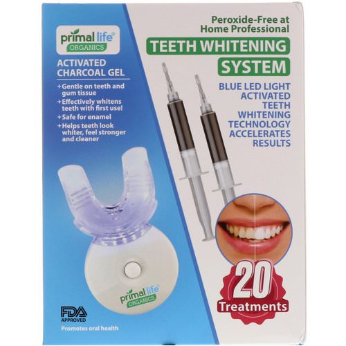 Primal Life Organics, Light Activated Teeth Whitening System, Peroxide-Free, 20 Treatments Review