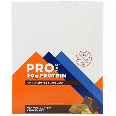 Sojaproteinbarer, Proteinbarer, Brownies, Kakor: ProBar, Protein Bar, Peanut Butter Chocolate, 12 Bars, 2.47 oz (70 g) Each