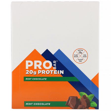 Sojaproteinbarer, Proteinbarer, Brownies, Kakor: ProBar, Protein Bar, Mint Chocolate, 12 Bars, 2.47 oz (70 g) Each