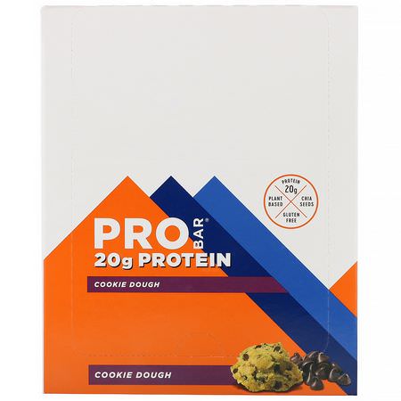 Sojaproteinstänger, Proteinstänger, Brownies, Kakor: ProBar, Protein Bar, Cookie Dough, 12 Bars, 2.47 oz (70 g) Each