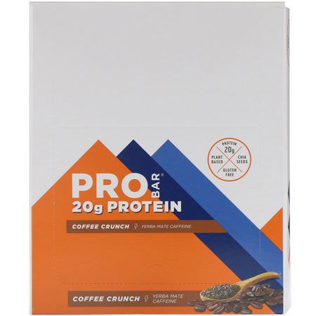 Sojaproteinbarer, Proteinbarer, Brownies, Kakor: ProBar, Protein Bar, Coffee Crunch, 12 Bars, 2.47 oz (70 g) Each