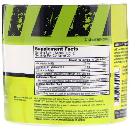 Beta-Alanin, Aminosyror, Kosttillskott: Promera Sports, PRE, Advanced Pre-Workout Formula, Lemon-Lime, 5.44 oz (154.2 g)