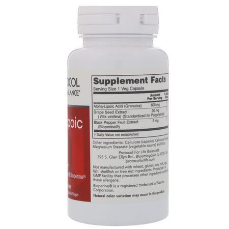 Alpha Lipoic Acid, Antioxidants, Supplements: Protocol for Life Balance, Alpha-Lipoic Acid, 600 mg, 60 Veg Capsules