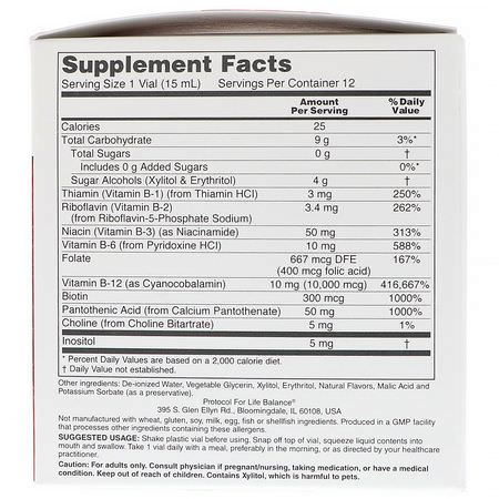 Vitamin B, B12, Vitaminer, Kosttillskott: Protocol for Life Balance, Nutri-Dose B-12, Mixed Berry Flavor, 10,000 mcg, 12 Vials, 0.5 fl oz (15 ml) Each