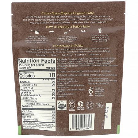 Kakao, Dricka Choklad, Drycker, Alternativt Växtkaffe: Pukka Herbs, Cacao Maca Majesty Organic Latte, 2.65 oz (75 g)