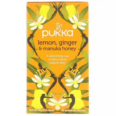 Ingefära Te, Örtte Te: Pukka Herbs, Lemon, Ginger & Manuka Honey, 3 Pack, 20 Herbal Tea Sachets Each