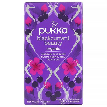 Fruktte: Pukka Herbs, Organic Blackcurrant Beauty, Caffeine-Free, 3 Pack, 20 Fruit Tea Sachets Each
