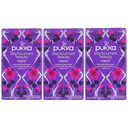 Pukka Herbs, Organic Blackcurrant Beauty, Caffeine-Free, 3 Pack, 20 Fruit Tea Sachets Each Review
