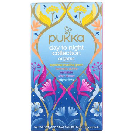 Medicinska Teer, Örtte Te: Pukka Herbs, Organic Day to Night Collection, 3 Pack, 20 Herbal Tea Sachets Each