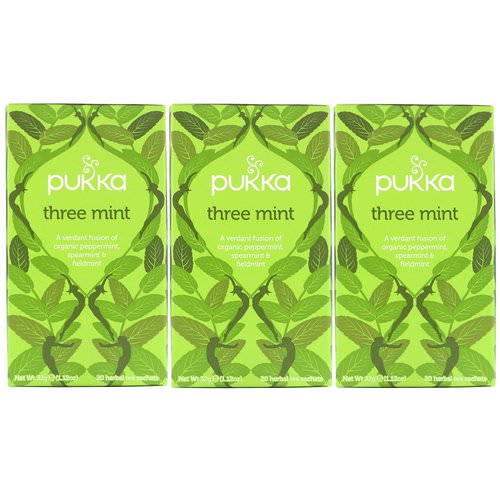 Pukka Herbs, Three Mint, Caffeine Free, 3 Pack, 20 Herbal Tea Sachets Each Review