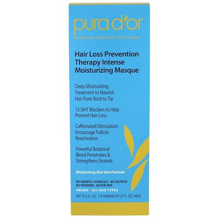 Hårbottenvård, Hårvård, Bad: Pura D'or, Hair Loss Prevention Therapy, Intense Moisturizing Masque, 8 Packets, 1.2 fl oz Each