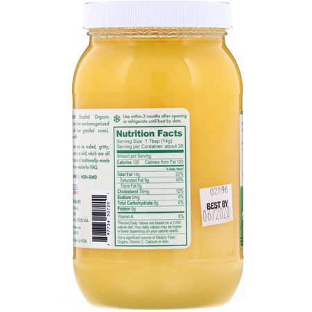 Ghee, Vinegars, Oljor: Pure Indian Foods, 100% Organic Grass-Fed Original Ghee, 15 oz (425 g)