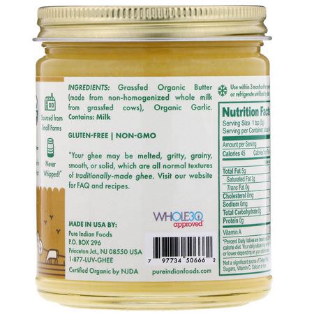 Ghee, Vinegars, Oljor: Pure Indian Foods, Organic Garlic Ghee, 7.8 oz (220 g)