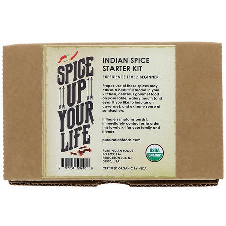 Kryddor, Örter: Pure Indian Foods, Organic Indian Spice Starter Kit, Experience Level: Beginner, Variety Pack, 6 Seasonings