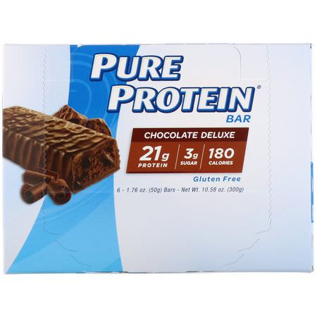 Mjölkproteinbarer, Vassleproteinbarer, Proteinbarer, Brownies: Pure Protein, Chocolate Deluxe Bar, 6 Bars, 1.76 oz (50 g) Each