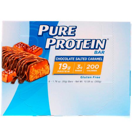 Mjölkproteinbarer, Vassleproteinbarer, Proteinbarer, Brownies: Pure Protein, Chocolate Salted Caramel Bar, 6 Bars, 1.76 oz (50 g) Each