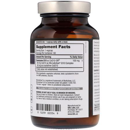 Koenzym Q10, Coq10, Antioxidanter, Kosttillskott: Quality of Life Labs, CoQ10-SR, 100 mg, 60 Vegicaps