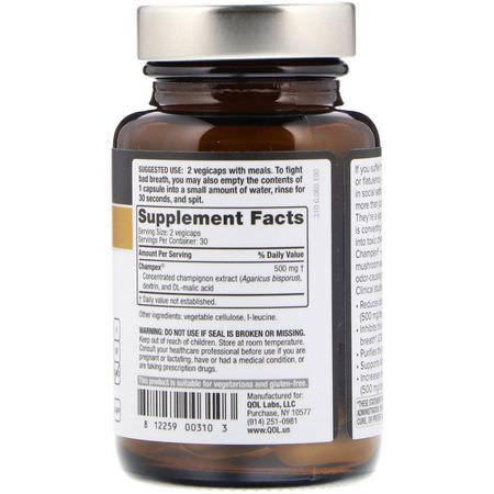 Agaricus, Champinjoner, Kosttillskott: Quality of Life Labs, Deodorex, With Champex Mushroom Extract, 250 mg, 60 VegiCaps