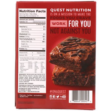 Quest Nutrition Milk Protein Bars Whey Protein Bars - Vassleproteinstänger, Mjölkproteinstänger, Proteinstänger, Brownies