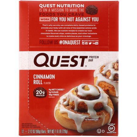 Vassleproteinstänger, Mjölkproteinbarer, Proteinbarer, Brownies: Quest Nutrition, Protein Bar, Cinnamon Roll, 12 Bars, 2.12 oz (60 g) Each