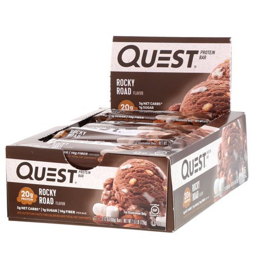 Quest Nutrition, Protein Bar, Rocky Road, 12 Bars, 2.12 oz (60 g) Each Review