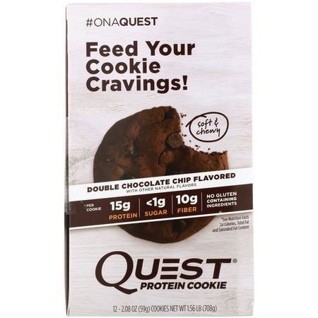 Proteinkakor, Protein Snacks, Brownies, Cookies: Quest Nutrition, Protein Cookie, Double Chocolate Chip, 12 Pack, 2.08 oz (59 g) Each
