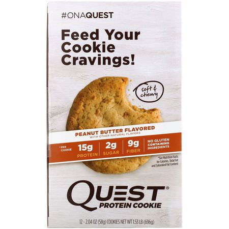 Proteinkakor, Protein Snacks, Brownies, Cookies: Quest Nutrition, Protein Cookie, Peanut Butter, 12 Pack, 2.04 oz (58 g) Each