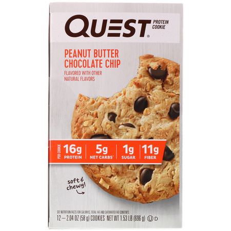 Proteinkakor, Protein Snacks, Brownies, Cookies: Quest Nutrition, Protein Cookie, Peanut Butter Chocolate Chip, 12 Pack, 2.04 oz (58 g) Each