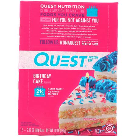Mjölkproteinbarer, Vassleproteinbarer, Proteinbarer, Brownies: Quest Nutrition, Protein Bar, Birthday Cake, 12 Pack, 2.12 oz (60 g) Each