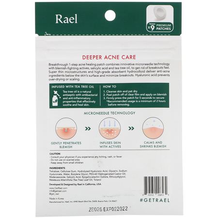 Salicylsyra, Fläckmaskar, Akne, Peeling: Rael, Microneedle Technology, Acne Healing Patch, 9 Patches