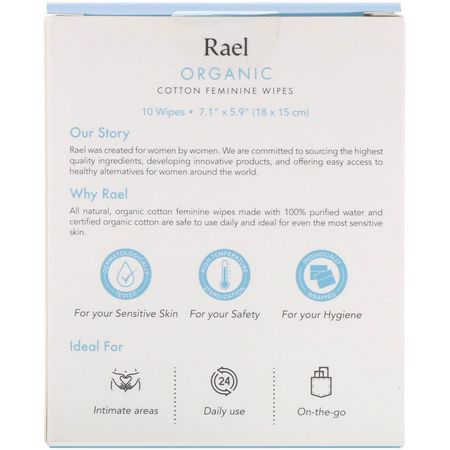 Feminin Hygien, Bad: Rael, Organic Cotton Feminine Wipes, 10 Wipes
