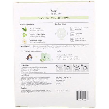 Teträdolja, Behandlingsmasker, Skal, Ansiktsmasker: Rael, Tea Tree Sheet Masks, 5 Sheets